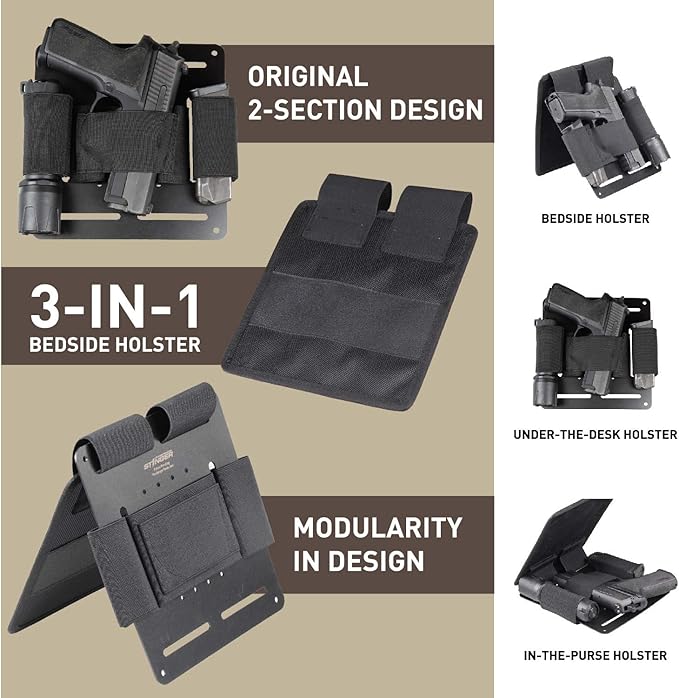 Stinger Tactical Bedside & Under Desk Holster - Backup Pistol & Handgun Holder, Mattress & Vehicle Seat Organizer, Magazine & Flashlight Loop, Purse Gun Holder