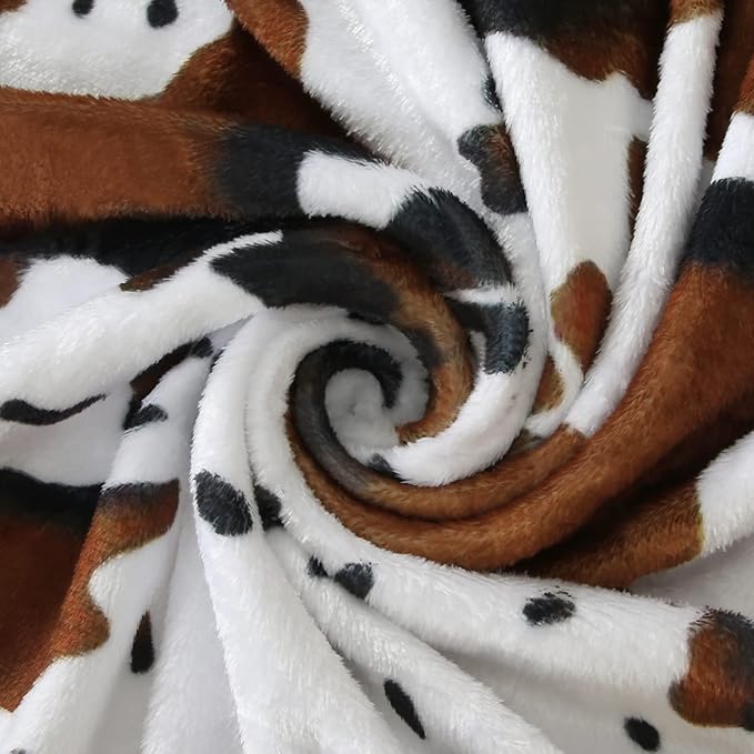 Macevia Flannel Fleece Twin Couch Blanket, Cow Print, Fuzzy Cozy Comfy Super Soft Plush Cowhide for Bed & Sofa, 260GSM, All Seasons (Cow-01, 60x80inches)