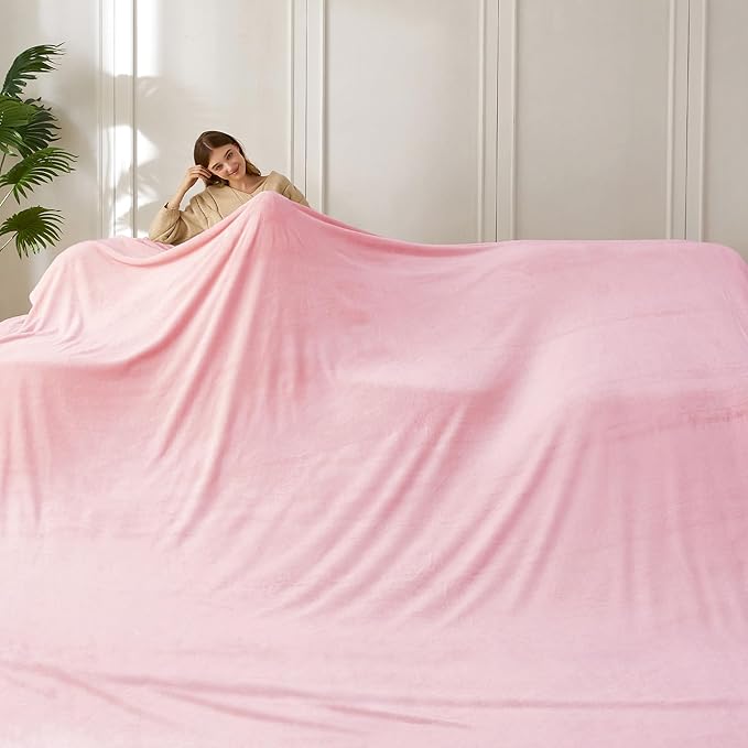 COOVA Oversized King Fleece Blanket 120x138 inches, Soft Cozy Warm Giant Extra Large 10'x11.5' Blanket for Bed, Sofa, Couch,Travel, Camping, California Huge Flannel Big Throw Blanket, Pink