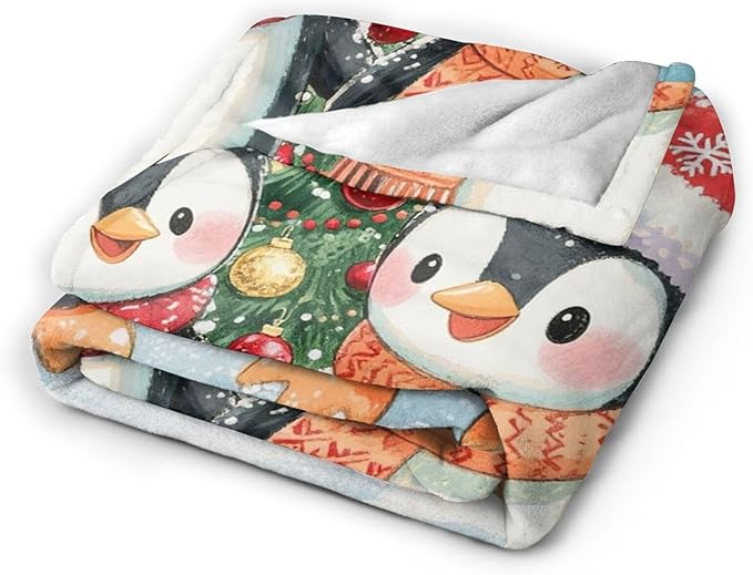 Penguin Throw Blanket - Soft Plush Fleece Christmas Winter Blankets- Cozy Penguin Stuff Gifts for Women Girls Kids 60"X80"