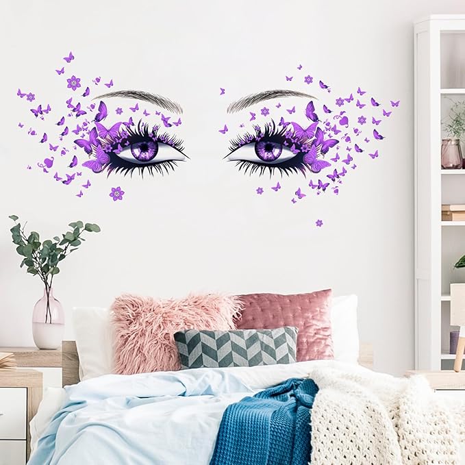 Beautiful Eyelash Eyes Wall Stickers Flying Butterfly Decals Girl Heart Decor Vinyl Art Butterflies Stickers for Women Girls Bedroom Living Room Decoration