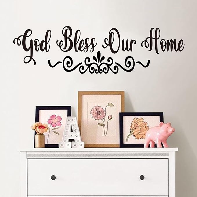 Bible Verse Wall Stickers for Bedroom: Christian Quotes Inspirational Living Room Vinyl Art Wall Decals - God Bless Our Home 18" X 15"