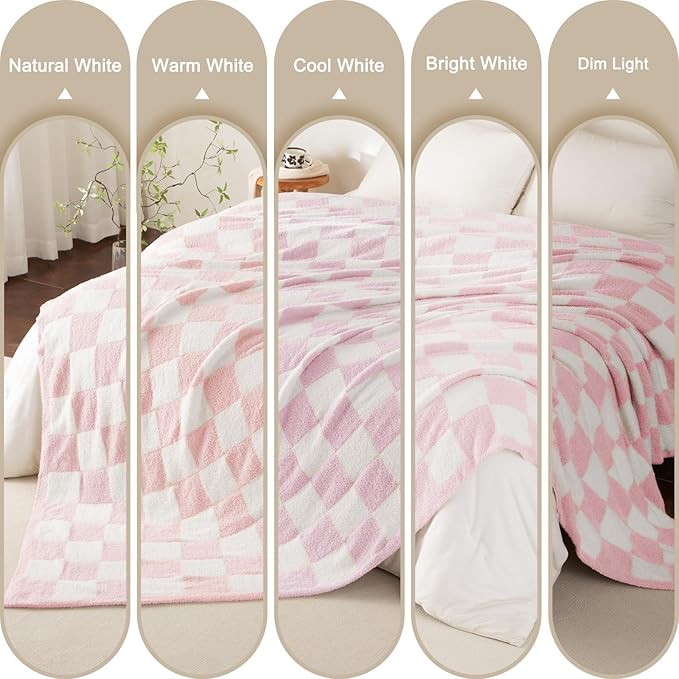 Whale Flotilla Checkered Knit Throw Blanket, Ultra Soft Warm Reversible Cozy Decorative Blankets for Couch Sofa and Bed, 50x60 Inch, Pink