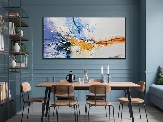 Ardemy Abstract Wall Art Canvas for Living Room Modern Framed Textured Painting Picture Bedroom Artwork Home Office Kitchen Dining Room Wall Decor, Black Wood Large 48"x24"