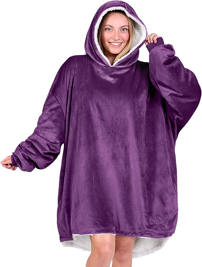 Bare Home Wearable Blanket Hoodie - Soft Plush Sherpa - Warm and Cozy - Oversized Wearable Blanket - Adult & Kid Sizes