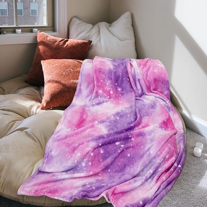 MACEVIA Tie Dye Galaxy Throw Blanket for Couch, Dreamy Purple Starry Sky Blankets and Throws, Cozy Soft Fleece Flannel Plush Blanket for Sofa Bed 260GSM, Suitable for All Seasons (Galaxy, 40"x50")
