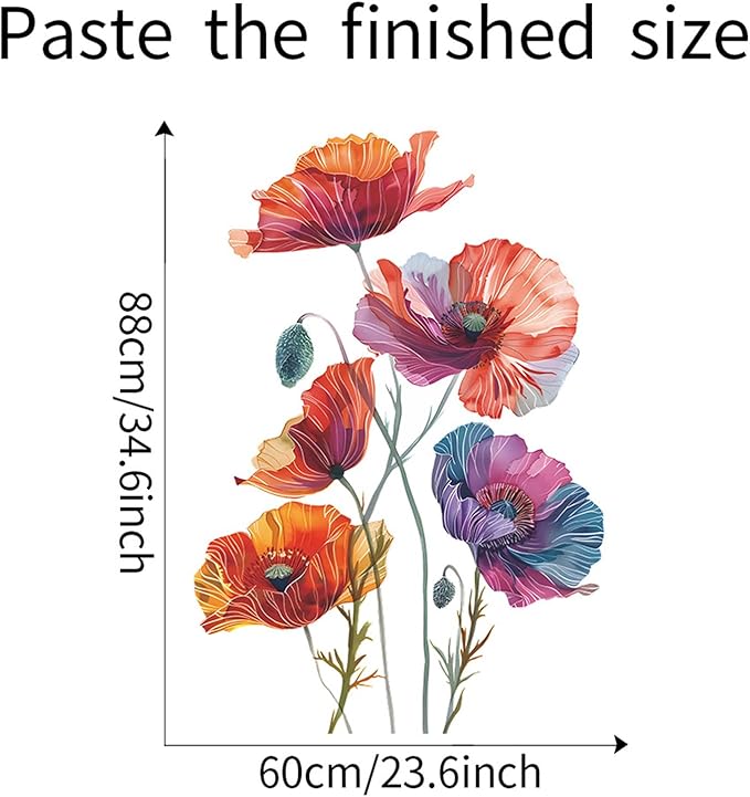 TUOKING Painted Flowers Wall Stickers Decor Removable Wall Murals Peel and Stick Wall Art Decal Home Decor for Kitchen,Bedroom,Living Room(fun-c42)