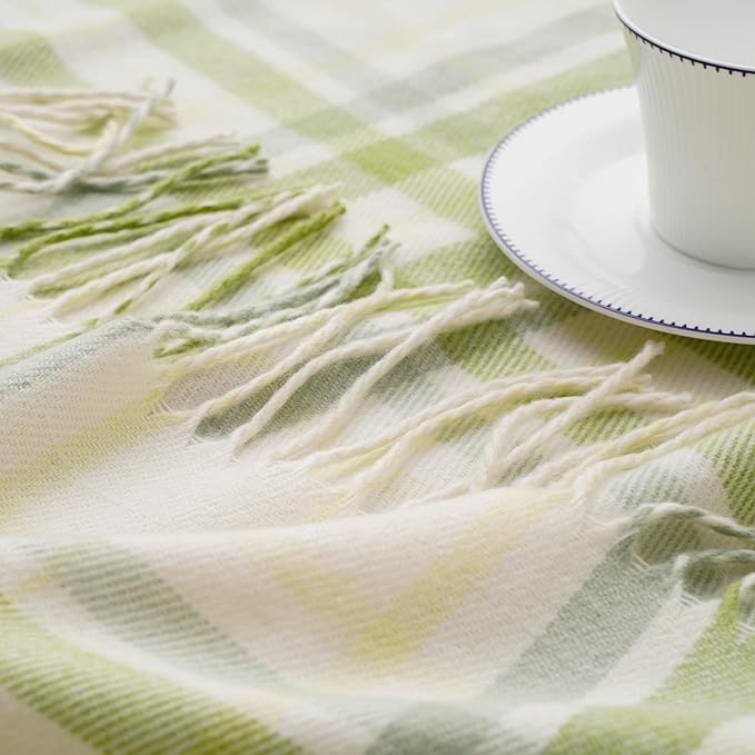 BATTILO HOME Spring Summer Plaid Throw Blanket for Couch Bed, Decorative White Green Stripe Blanket Throw Farmhouse Throw Blankets, Buffalo Checkered Plaid Blankets and Throws for Home Decor