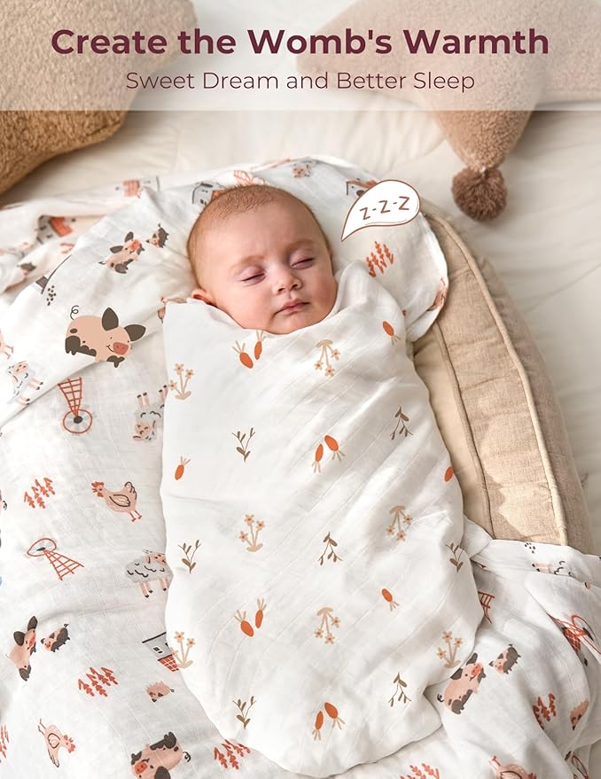 Momcozy Muslin Swaddle Blankets, 4-Pack Breathable and Skin-Friendly Receiving Blankets, Swaddle Blanket Shower Gifts & Baby Registry Essentials, Large 47"x47", Little Homestead
