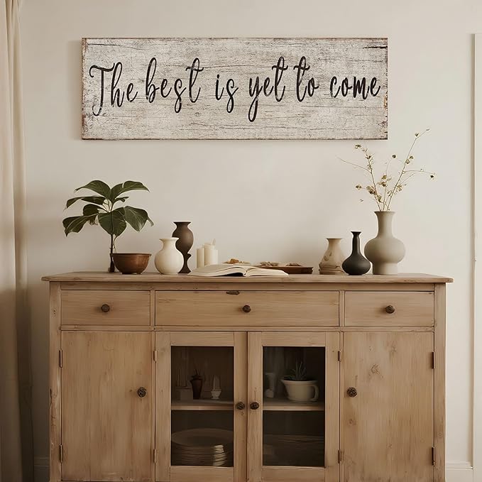 Inspirational Wall Art Decor - The Best is Yet to Come Sign - Office Motto Canvas Print Vintage Rustic Picture Motivational Wooden Photo for Bedroom Living Room Home Office Decor, 12x36 Inch