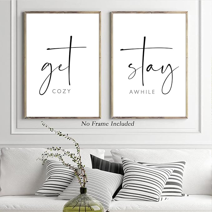 Pennclys Get Cozy Wall Art Decor Stay Awhile Sign Canvas Above Bed Wall Art Guest Bedroom Decor Lets Stay in Bed Pictures Modern Painting Artwork for Living Room Guest Room 16x24x2 Inch Unframed