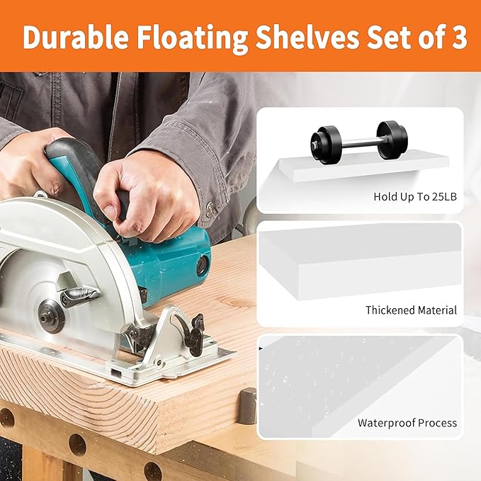 Floating Shelves for Wall Set of 3, 24" White Wall Shelves for Home Decor, Frame Display White Floating Shelf for Living Room, Bedroom, Bathroom, Kitchen