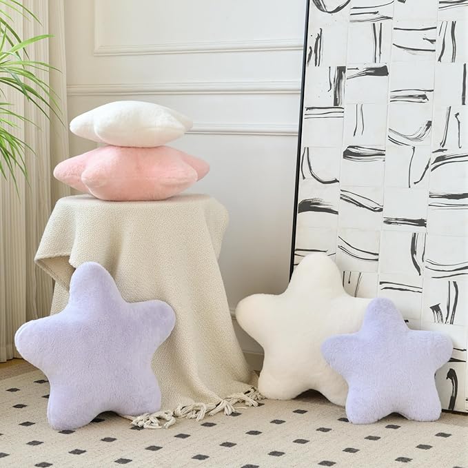 Xiashrk Star Pillow, Decorative Throw Pillows for Bed Couch, 15" Star Shaped Pillow Plush Floor Cushions Room Decor Pillow with Soft Faux Rabbit Fur for Sofa Bedroom Living Room