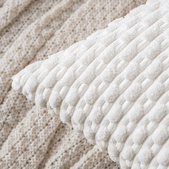 MIULEE Christmas Throw Pillow Covers Soft Corduroy Decorative Set of 2 Boho Striped Pillow Covers Pillowcases Farmhouse Home Decor for Couch Bed Sofa Living Room 16x16 Inch Pure White