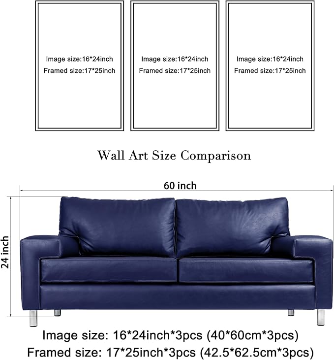 Wieco Art Framed 3 Panel Sea White Full Moon in Night Canvas Print Wall Art Black and White Ocean Beach for Living Room Bedroom Kitchen Home Decorations Modern Abstract Artwork