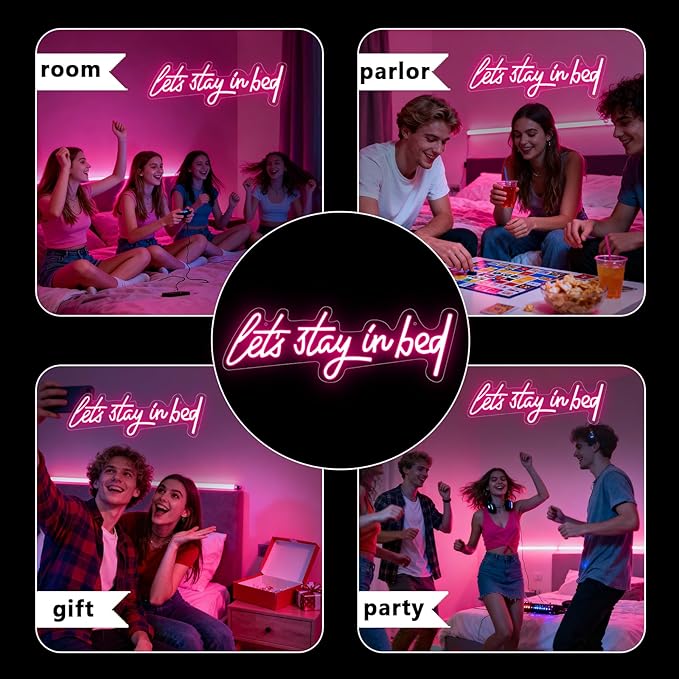 Let's Stay in Bed Neon Sign,Let's Stay in Bed Led Signs Wall Decor for Bedroom,Above Bed Wall Decor,Pink led Neon Sign for Family Couple Girls Bedroom Dedside Wall Decoration