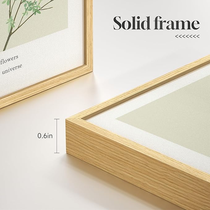 Framed Green Leaf Botanical 3 Piece Wall Art Bedroom, Modern Minimalist Floral Painting Print Canvas Artwork for Walls, Neutral Rustic Nature Pictures Wall Decor Living Room Nursery Kitchen, 12x16 In