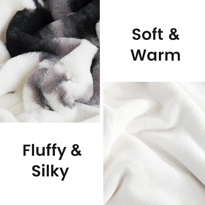 Cozy Bliss Cow Print Faux Fur Throw Blanket, Animal Printed Blankets Super Soft Warm Thick Fluffy Throws Home Decor for Couch Bed Sofa Women (Black&Grey Cow, 60x80 Inches)