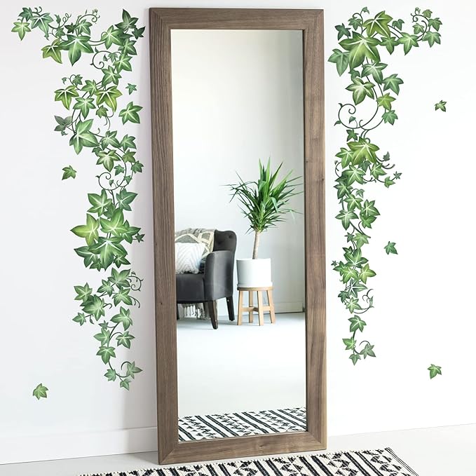 decalmile Green Vine Leaves Wall Decals Hanging Evergreen Ivy Plants Wall Stickers Living Room Bedroom Office Wall Decor