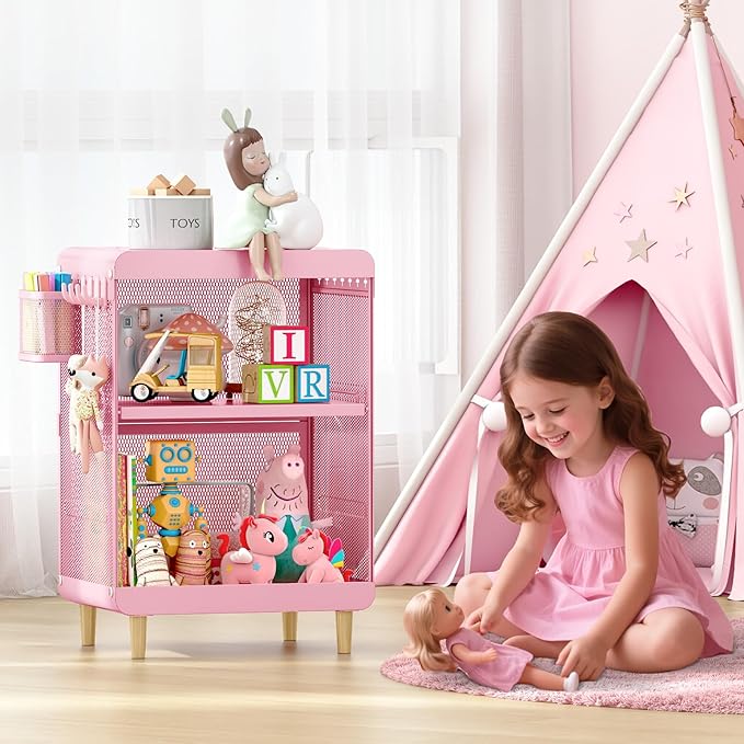 Kids Nightstand,Kids Bedside Table,Teen Girls Night Stand,Toddler Night Stand,End Table for Girls Room Storage,Pink nightstand