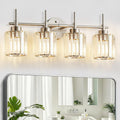 Crystal Bathroom Vanity Lights, 4 Light Bath Mirror Light Brushed Nickel Round Crystal Wall Mount Light Fixture Over Mirror Morden for Living Room