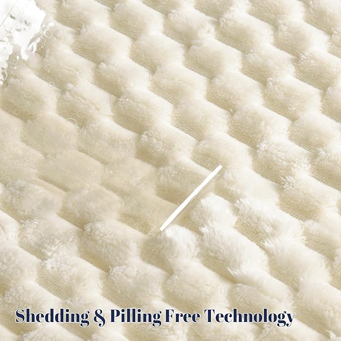 PHF Ultra Soft Flannel Fleece Blanket King Size, Lightweight 3D Jacquard Fleece Blanket, No Shedding, No Pilling, Luxury 340GSM Aesthetic Fluffy Cozy for Bed Room Decor, 108"x90", Cream