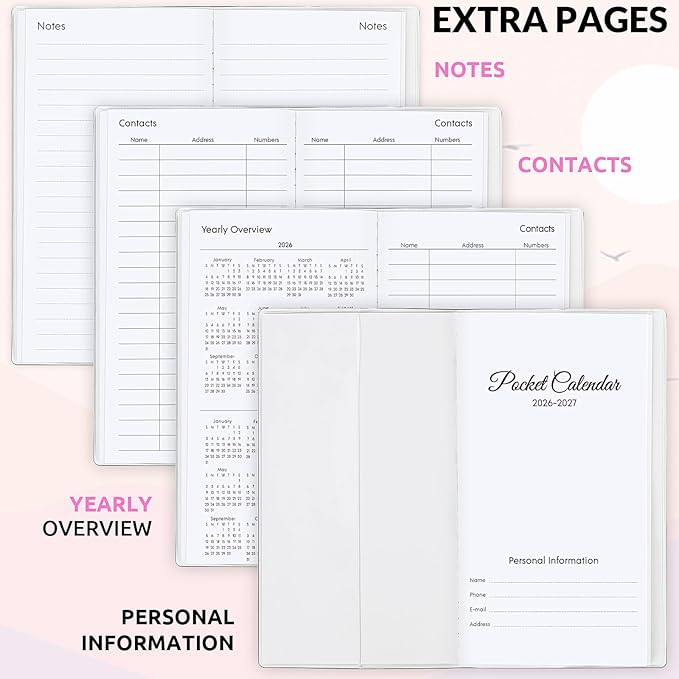 Pocket Calendar 2026-2027, Monthly Planner 2026-2027 - 3.7" x 6.7" - Runs from January 2026 Until December 2027, 2026 Pocket Calendar with PVC Cover for Organizing & Planning