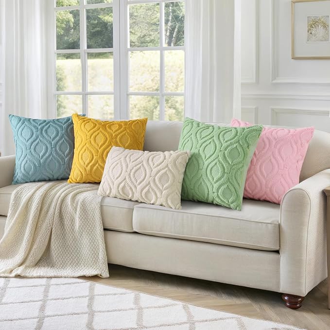 decorUhome Summer Throw Pillow Covers 22x22 Inch Set of 2, Soft Plush Faux Wool Light Pink Solid Couch Pillow Covers, Accent Euro Sham Farmhouse Neutral Square Pillow Cases for Sofa Bed Living Room