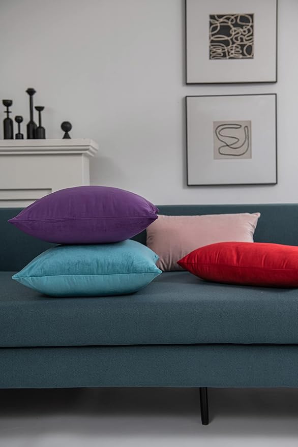 DEZENE Throw Pillow Covers 20x20 Purple: Pack of 2 Cozy Soft Velvet Square Modern Luxury Decorative Throw Pillow Cases for Sofa Couch Living Room Bed Home Decor