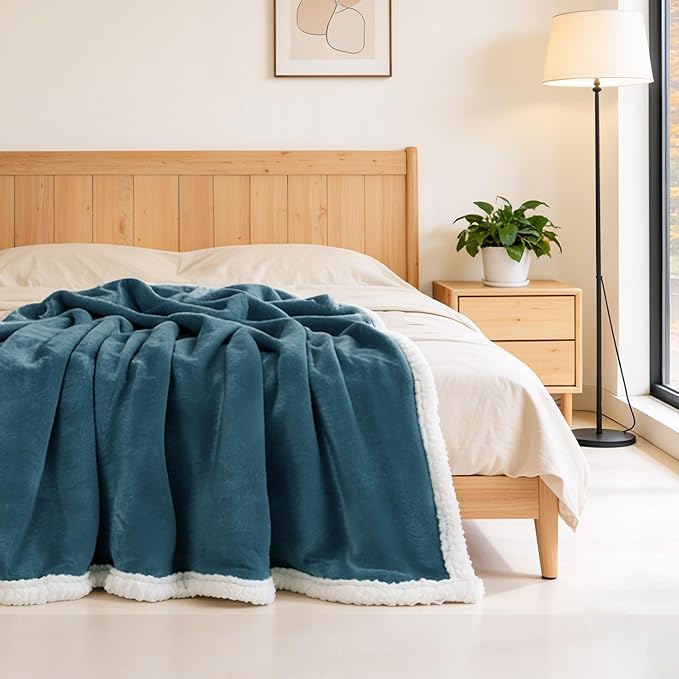 BEAUTEX Sherpa Fleece Throw Blankets, Soft Fluffy Flannel Plush Blanket and Throw, Fuzzy Cozy Cuddle Blankets for Couch Bed Sofa Adults (50" x 60", Dusty Blue)