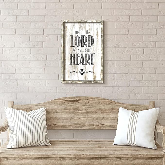 Christian Wall Art Wood Decor: Inspirational Bible Verses Framed Picture Rustic Scripture Proverb Sayings Print Religious Lord Quote Artwork for Home Living Room Bedroom Farmhouse