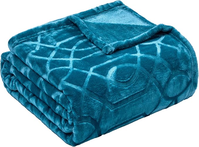 Soft Cozy Fleece Twin Blanket, 60x80 Inches – Lightweight Plush Blanket for Couch, Fuzzy 3D Jacquard Design, for Sofa, Bed & Travel - Teal