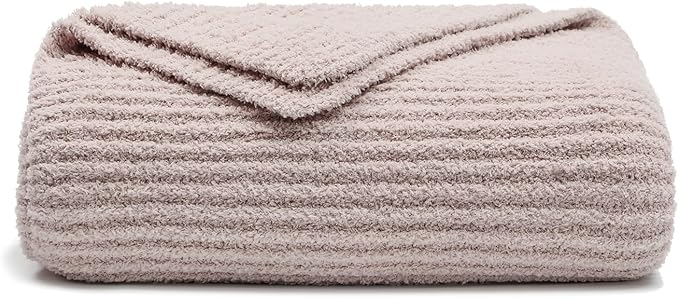 bearberry Soft Rib Knit Blanket Thin Warm & Breathable - Snuggly Minky Throw for Everyday Use, Travel, Chair | All-Season Machine Washable for Couches, Gifts, Family (Beige, 50”x60”)