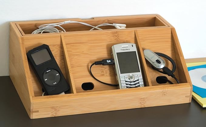 Lipper International 812 Bamboo Wood Charging Station for Cell Phones, iPads, Tablets