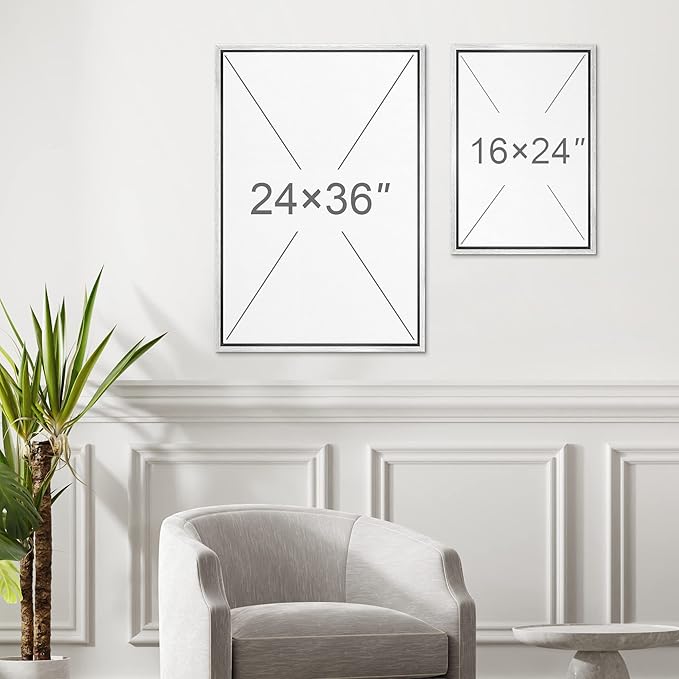 MUDECOR Framed Wall Art Print Set Minimalist Abstract Black Horizontal Brushstroke Illustrations Modern Art Boho Decorative Colorful Chic for Living Room, Bedroom, Office - 16"x24"x3 White