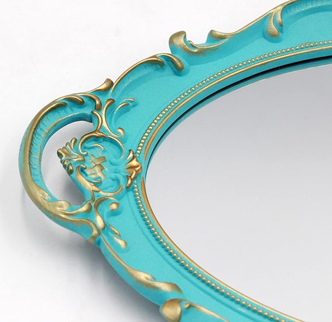 Vintage Small Mirror 14.5 x 10 Inch Oval Blue Wall Mirror