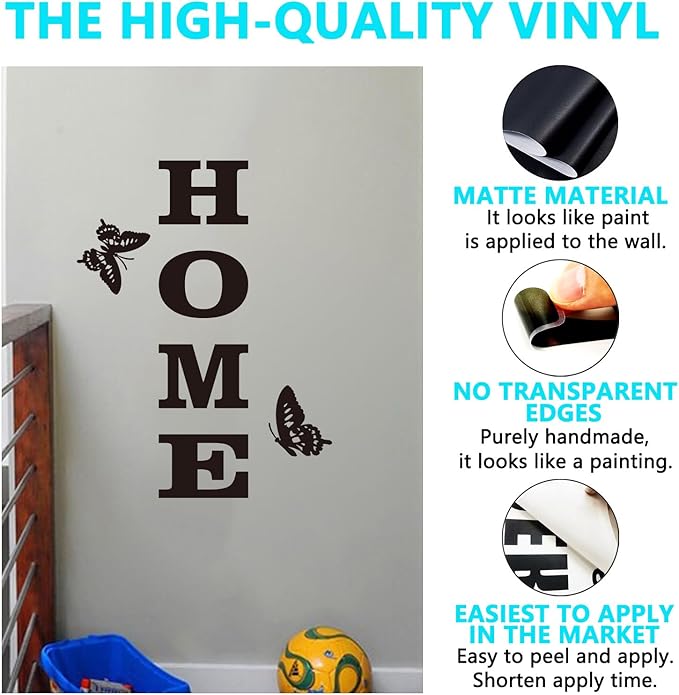 Motivational Family Quotes Wall Decals: Inspirational Home Butterfly Vinyl Art Wall Stickers for Bedroom Living Room Kitchen Apartment Bathroom - Home 21.6" X 28.6"