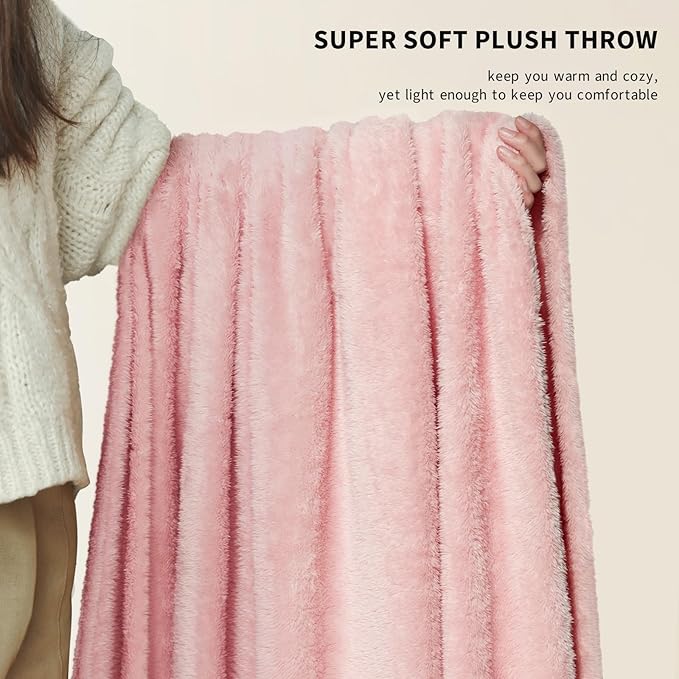 Plush Fleece Throw Blanket for Couch and Bed, Fluffy Fuzzy Cozy Queen-Size Soft Blankets All Season Use (60x80 Inches,Pink)
