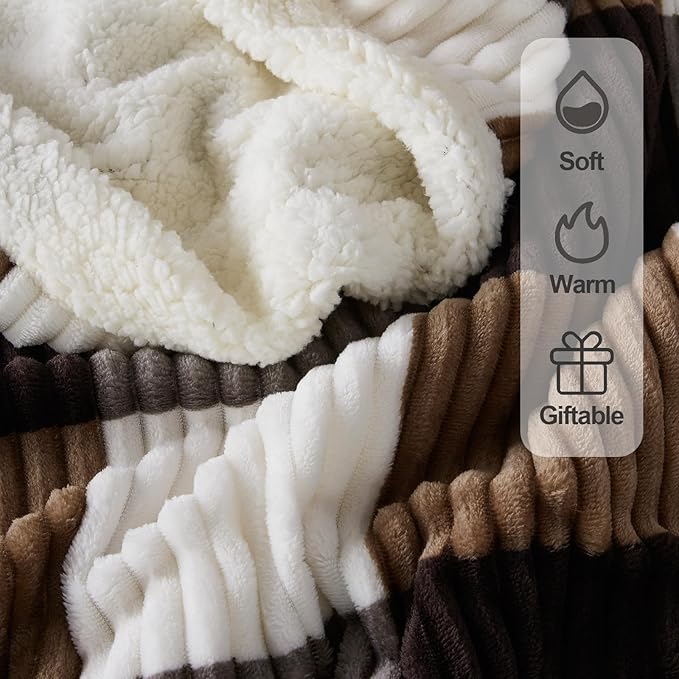Sherpa Fleece Throw Blanket for Couch, Fluffy Plush Warm Fuzzy Blanket for Women and Men, Cozy Thick Soft Twin Blanket for Bed, Dark Brown, 80x90 Inches