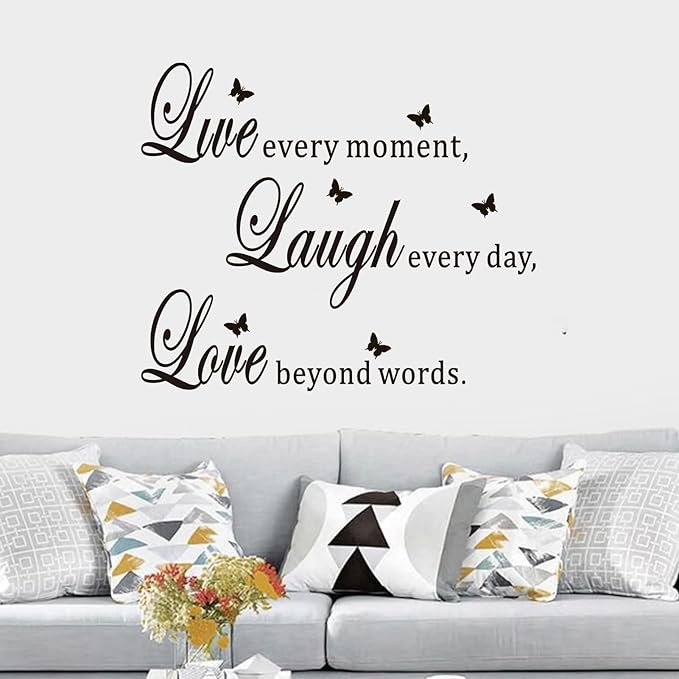 Inspirational Family Wall Stickers for Bedroom: Home Quotes Motivational Vinyl Art Wall Decals for Living Room Kitchen Apartment Bathroom - Live Every Moment 18" X 15"