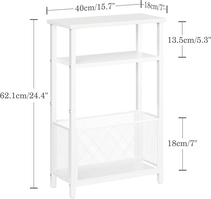 Narrow Side Table with Storage Basket Skinny End Tables for Smalls Spaces 3 Tier Sofa Table Small Nightstand Slim Bedside Table for Living Room Bedroom White MLBZ22W