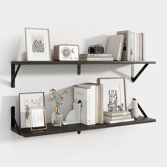 Axeman 32 Inch Floating Shelves | 8 Inch Deep Black Wood Wall Shelves Set of 2 | 31.5" W x 8" D Rustic Black Shelves for Bathroom Kitchen Living Room