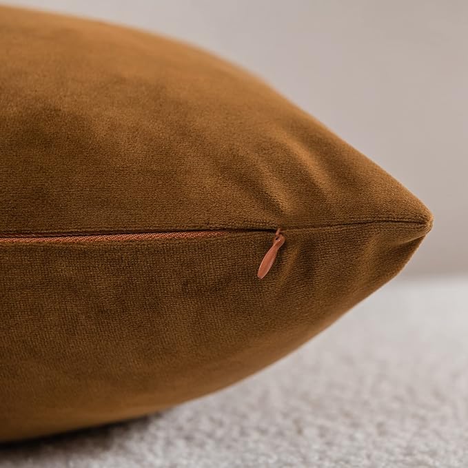 DEZENE Lumbar Pillow Covers 12x20 Golden Brown: Pack of 2 Cozy Soft Velvet Rectangular Modern Luxury Decorative Throw Pillow Cases for Sofa Couch Living Room Bed Home Decor