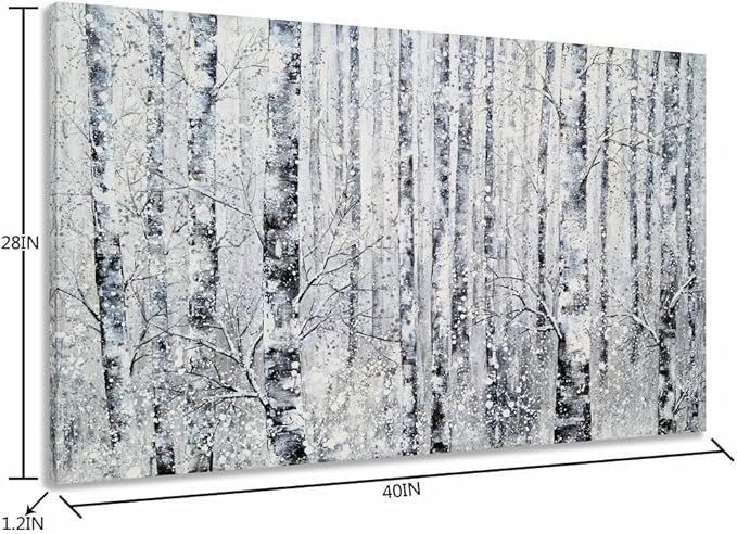Yihui Arts - One Panel Canvas Wall Art Snowy White Forest Picture Art Print Winter Nature Landscape Painting Contemporary Artwork for Bedroom Living Room Office Wall Decor Framed Easy Hanging