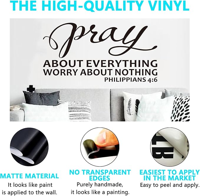 Christian Wall Decals for Living Room: Bible Verse Quotes Bedroom Inspirational Vinyl Art Wall Stickers - Pray About Everything 36.2" X 19"