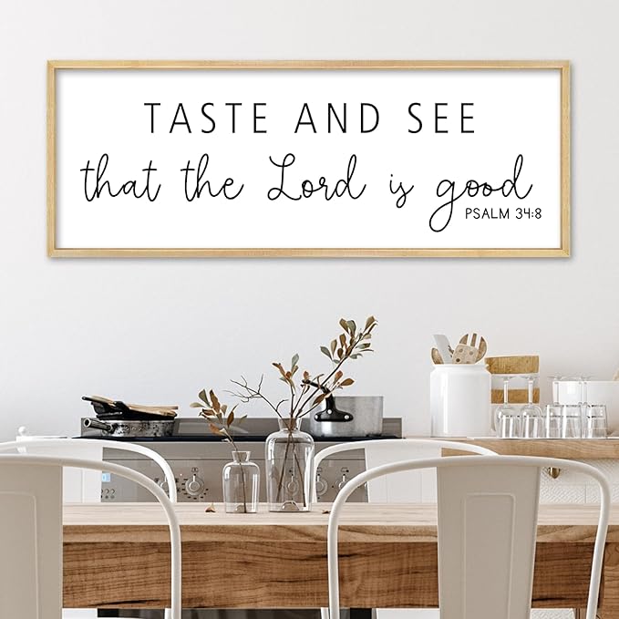 Oh Taste And See That The Lord Is Good Wall Decor 32"×12" Psalm 34:8 Bible Verse Scripture Sign Large Christian Dining Room Wall Hanging Art (Wood)