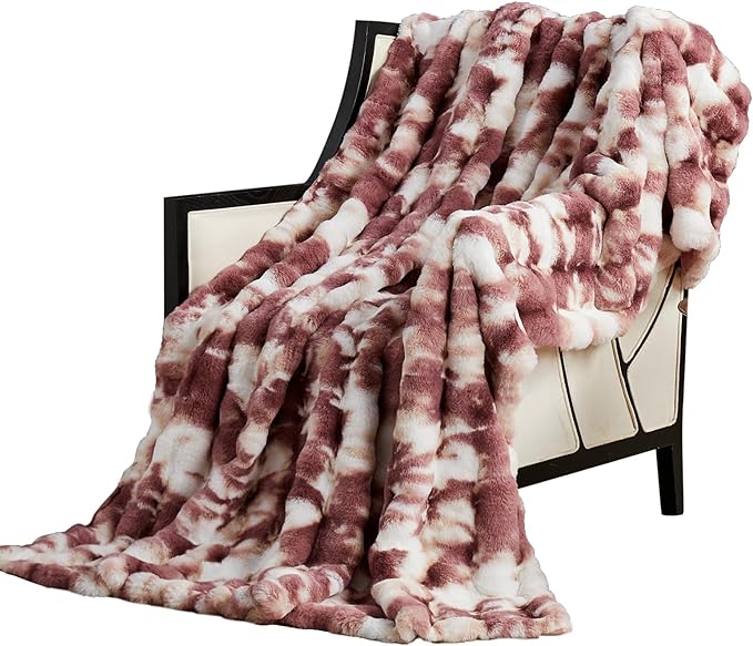 SAPHREAS Faux Fur Throw Blanket for Couch, Fluffy Fuzzy Bubble Blanket for Sofa Bed Living Room, Decor Soft Cozy Gifts for Women Men, 50x60” Tie Dye Burgundy