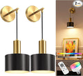 NIORSUN Battery Operated Wall Sconce Set of 2, Gold & Black Wireless Rechargeable Wall Lights with 5200mAh Dimmable Detachable Bulbs and Remote, 9 Colors Sconces Wall Decor for Bedroom Living Room