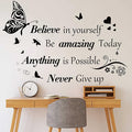 Inspirational Wall Stickers Quotes Letter Wall Art Stickers Motivational Removable Wall Decor Positive Word Butterfly decals Peel and Stick for Bedroom Living Room Hallways Family Office Classroom