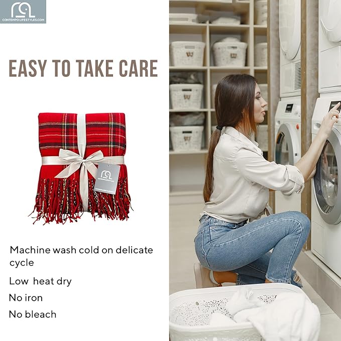 Plaid Throw Blanket, Classic Farmhouse Style Holidays Christmas Lightweight Decoractive Cashmere Like Ultra-Soft – Ideal for Living Room, Bed, Couch, Travelling, Gift for Her (Red Multi, 50"x60")
